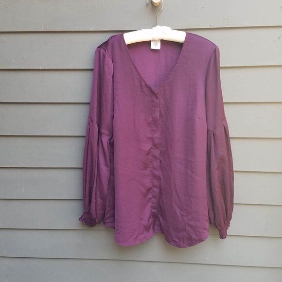 Cabi Purple Peasant Button Down Blouse Size Large - Picture 7 of 8